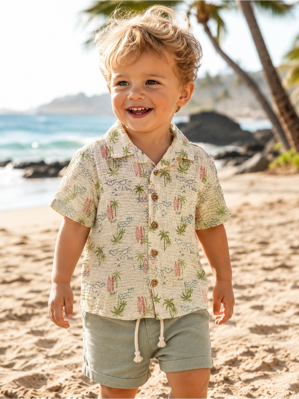 RZ by Rachel Zoe Baby Surf Print Gauze Button-Up Shirt 18M NWT